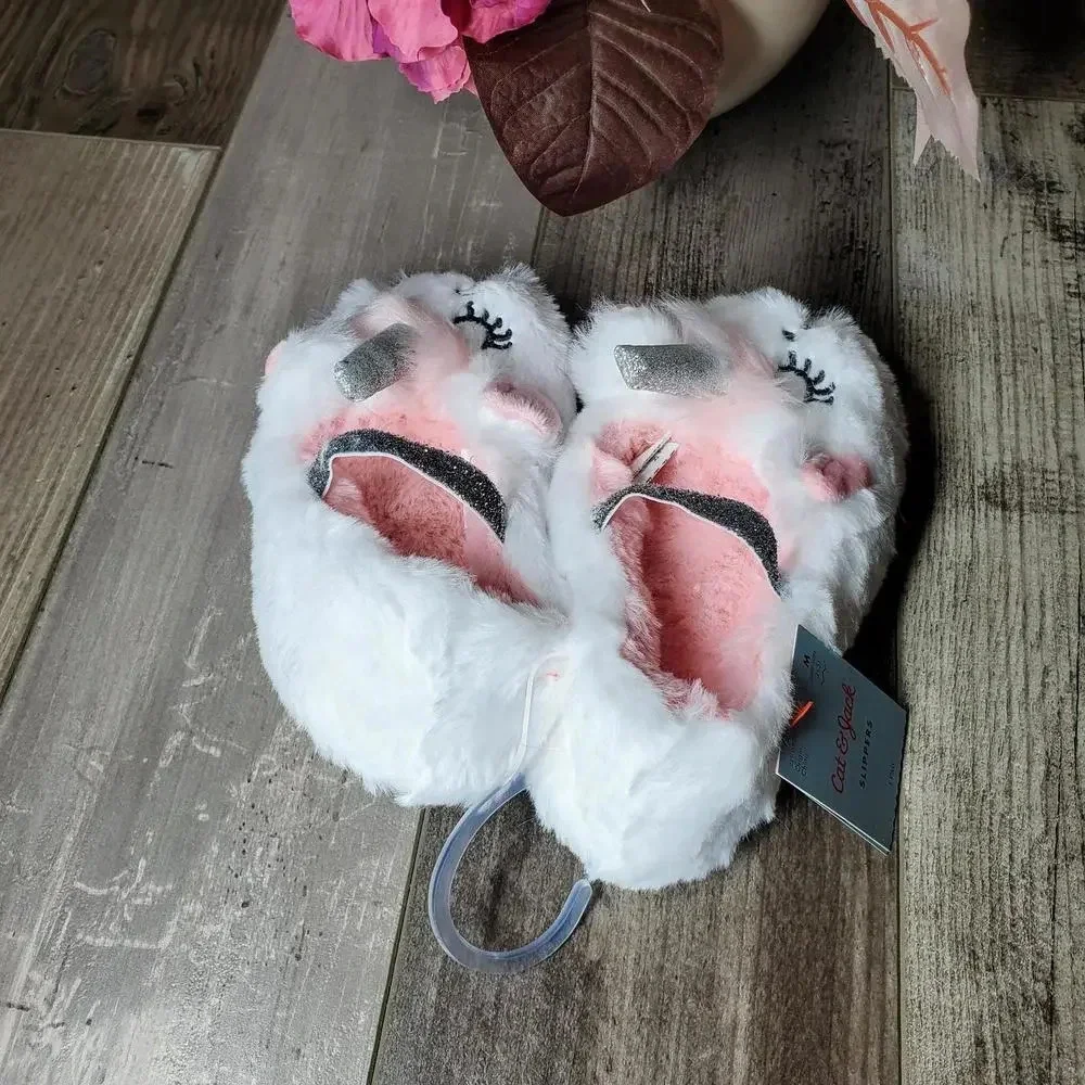 NWT Cat & Jack Toddler Girls White Glittery Unicorn Ballet Slippers 2T-3T